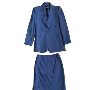 Ellen Tracy Iridescent Blue 100% Wool Blazer skirt suit set; Size 2